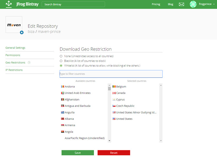 IP and Geo Restriction JFrog